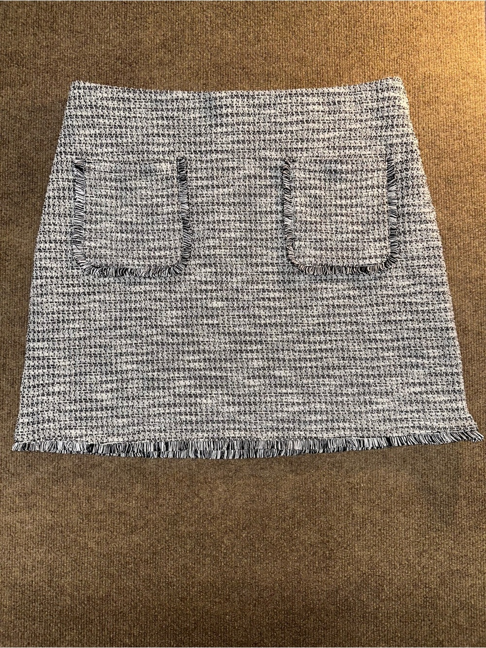 LOFT Black and White Tweed Mini Skirt with Frayed Trim